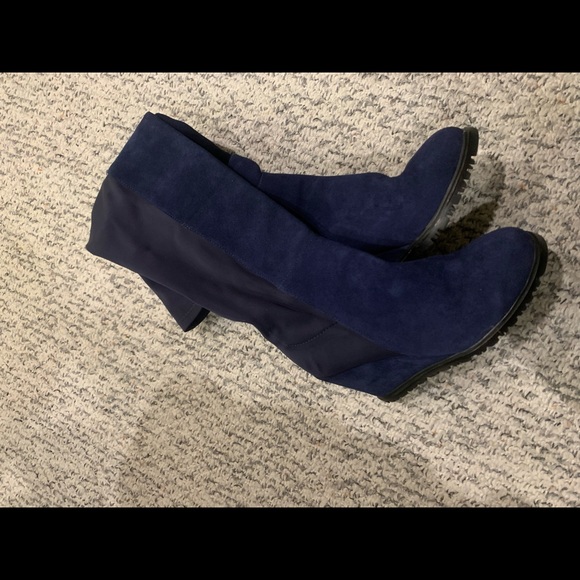 Stuart Weitzman Navy Blue Wedge Over-the-knee Boots - Picture 5 of 8
